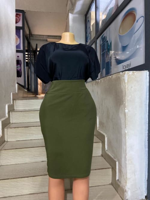 Olive High Waist Pencil Midi Skirt
