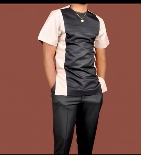 Modern African Men's Fashion – Color Block Two-Piece Set