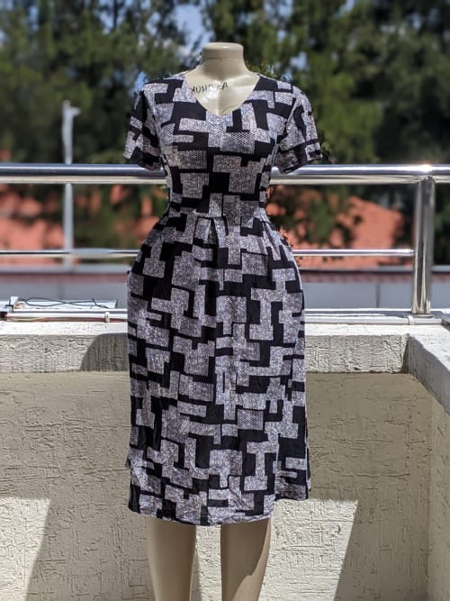 Geometric Print V-Neck Midi Dress