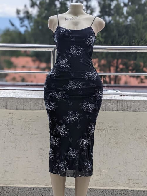 Black Floral Slip Bodycon Dress