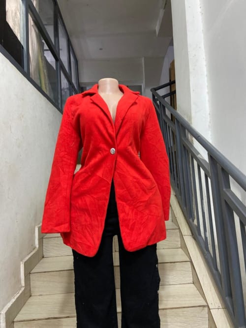 Red Single Button Notched Lapel Longline Blazer Coat