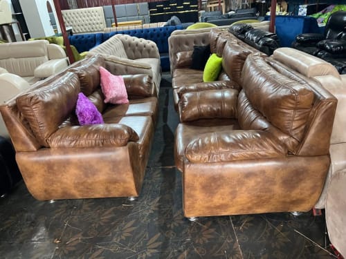 Brown Leather Sofa Set – Luxury Living Room Furniture