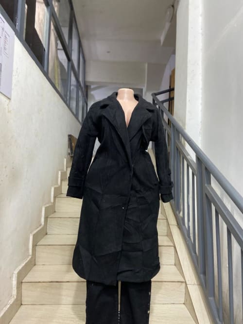 Black Buckle Sleeve Notched Lapel Longline Trench Coat