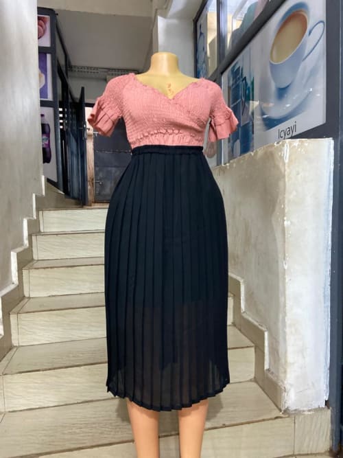 Black Pleated Chiffon Midi Skirt