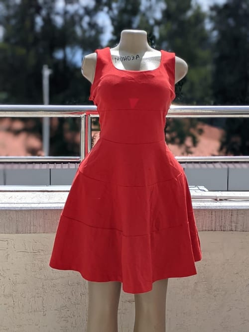 Red Square Neck Tiered Fit and Flare Dress